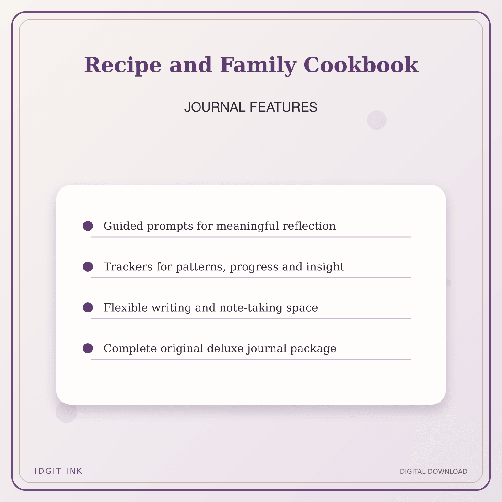 Idgit Ink Recipe and Family Cookbook deluxe journal and planner bundle — journal prompts and reflection features