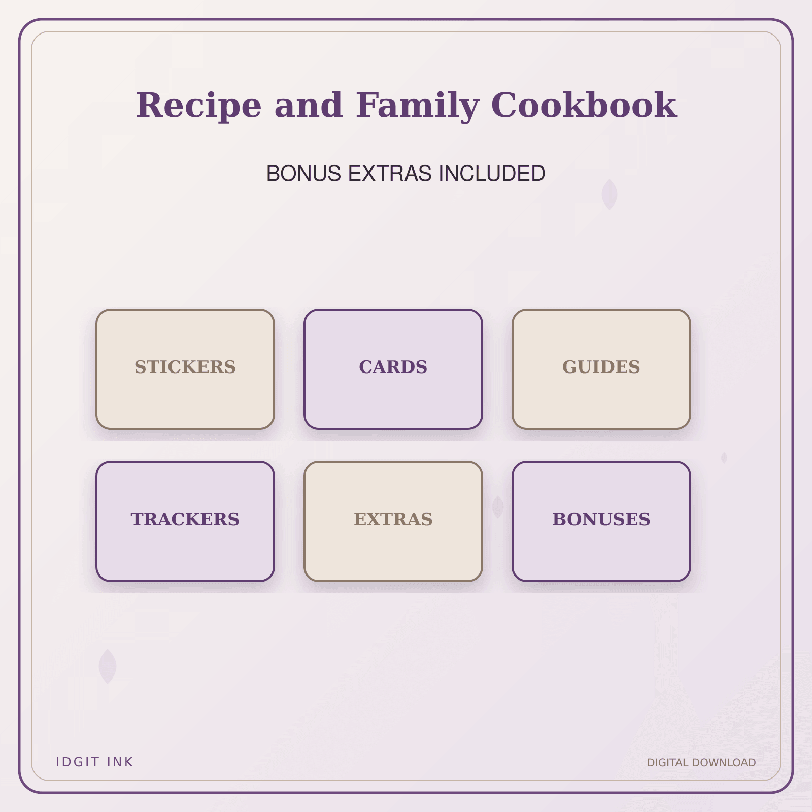 Idgit Ink Recipe and Family Cookbook deluxe journal and planner bundle — included digital stickers and cards