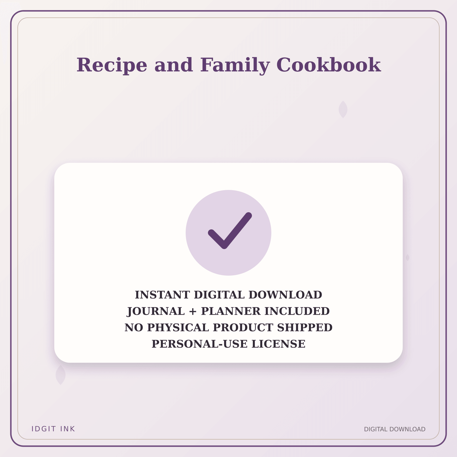 Idgit Ink Recipe and Family Cookbook deluxe journal and planner bundle — instant download and no physical product notice