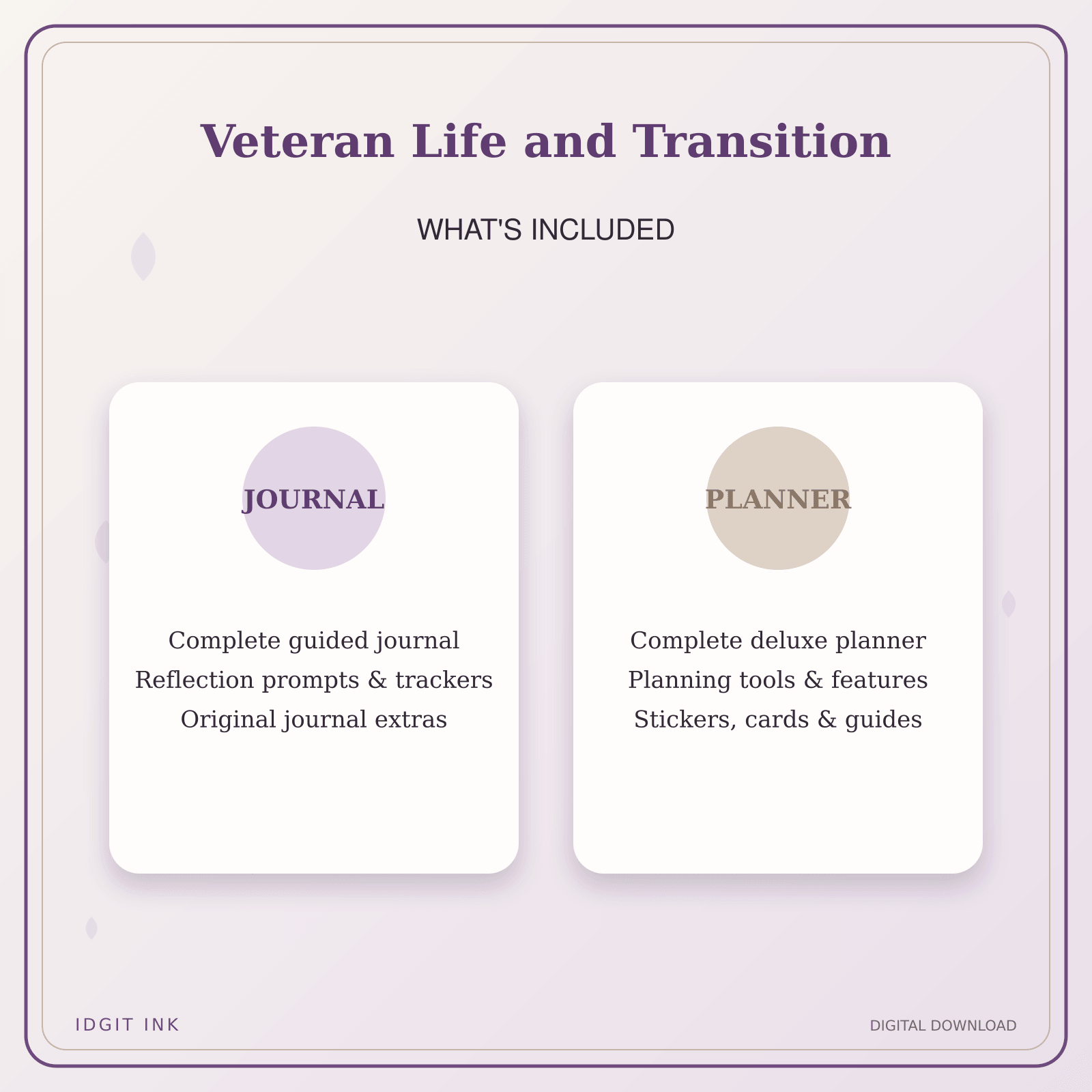 Idgit Ink Veteran Life and Transition deluxe journal and planner bundle — complete journal and planner bundle contents