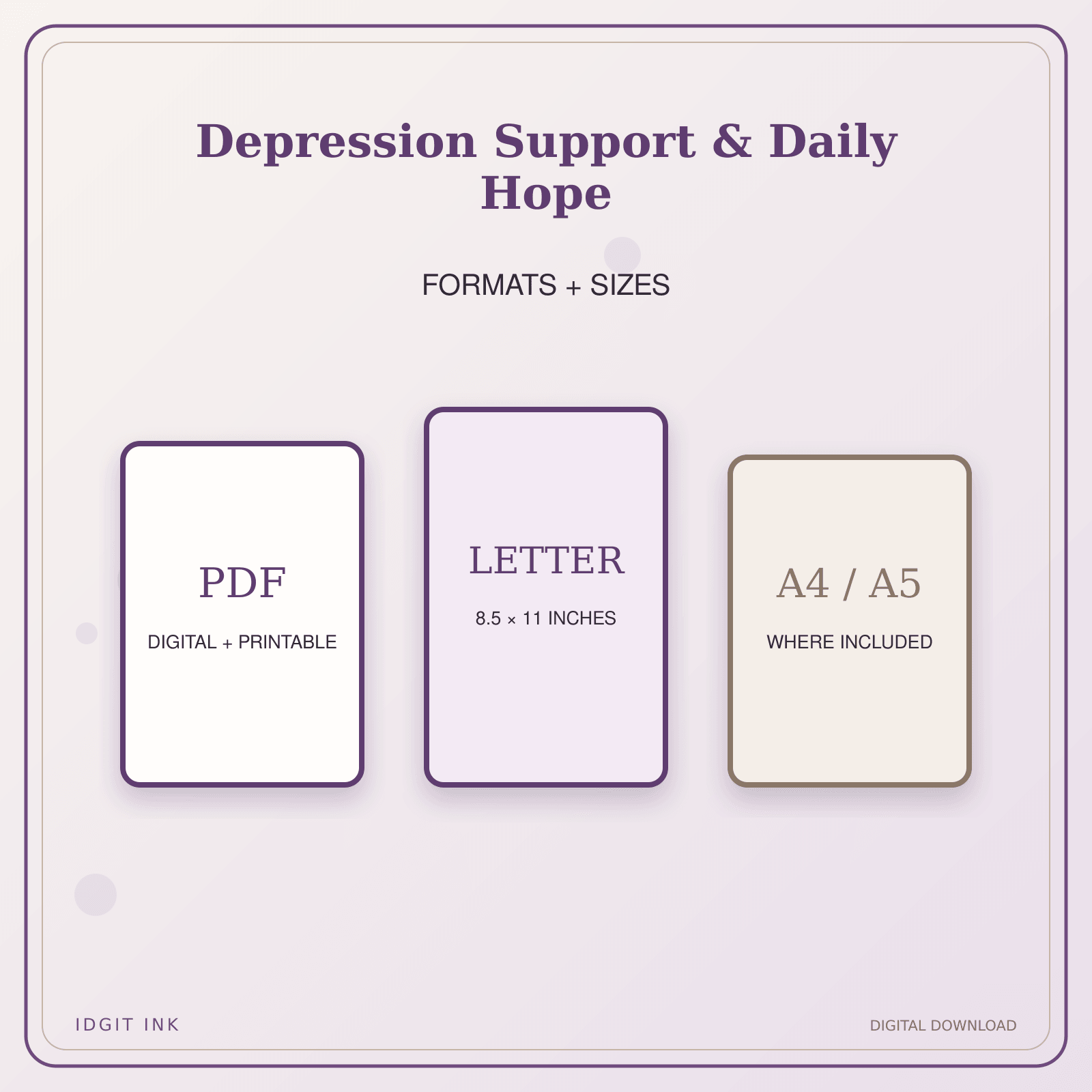 Idgit Ink Depression Support & Daily Hope deluxe journal and planner bundle — digital formats and available page sizes