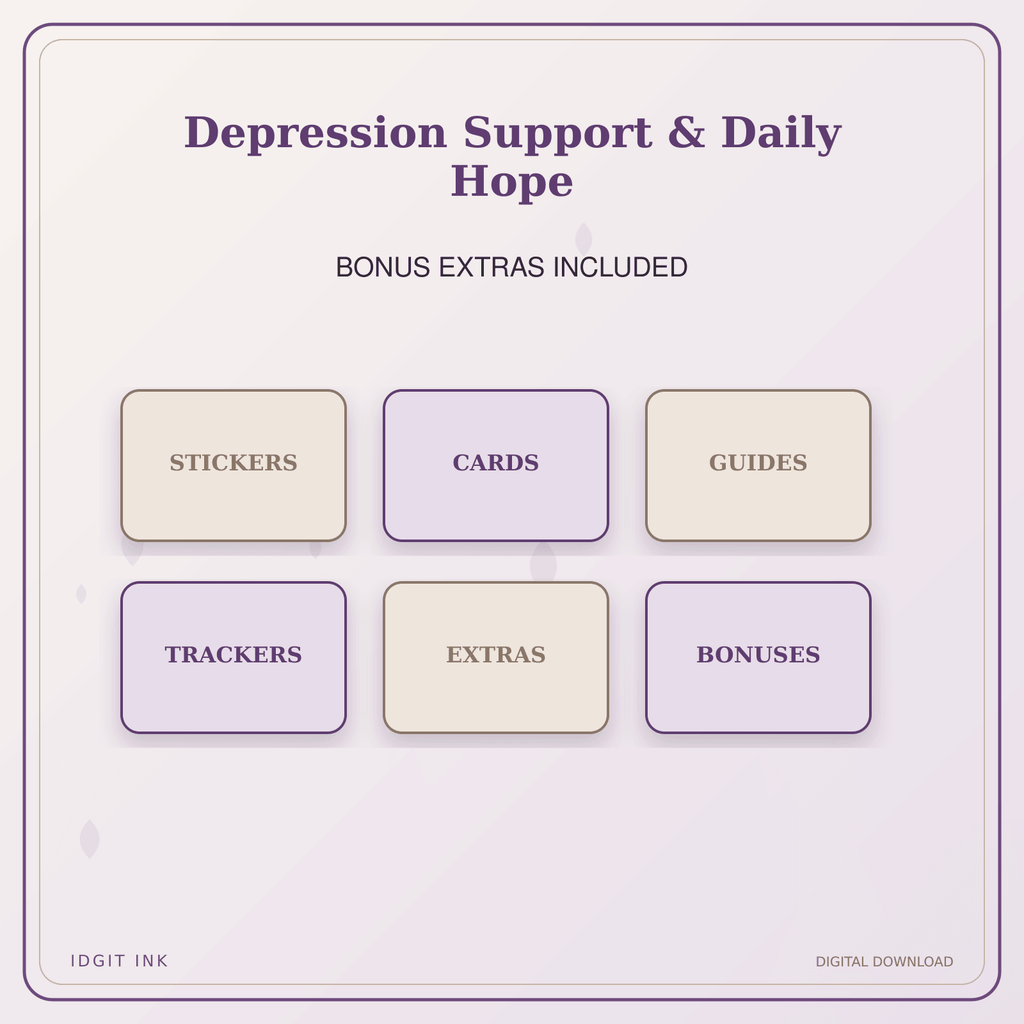 Idgit Ink Depression Support & Daily Hope deluxe journal and planner bundle — included digital stickers and cards