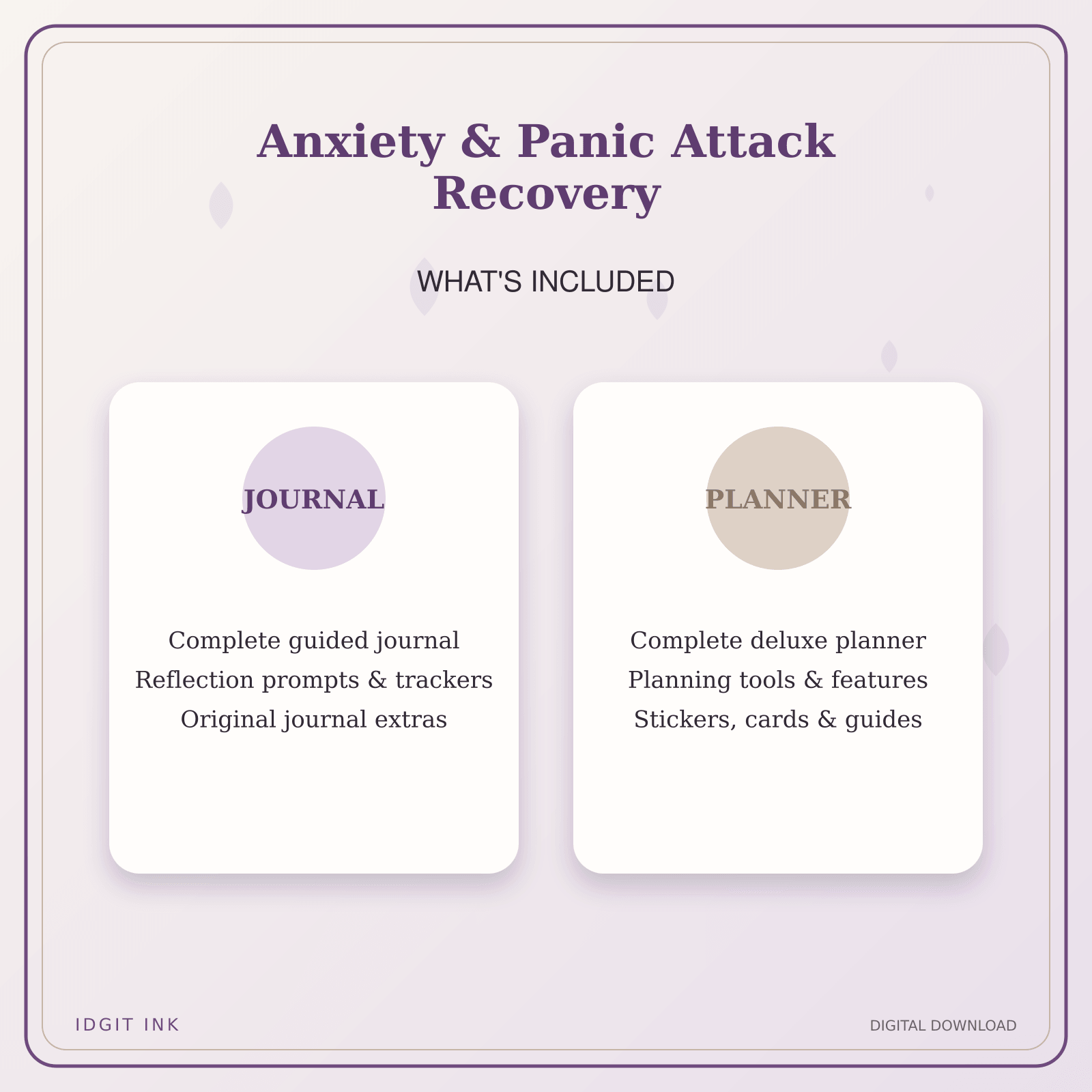 Idgit Ink Anxiety & Panic Attack Recovery deluxe journal and planner bundle — complete journal and planner bundle contents