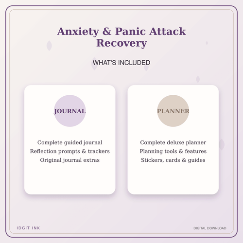 Idgit Ink Anxiety & Panic Attack Recovery deluxe journal and planner bundle — complete journal and planner bundle contents
