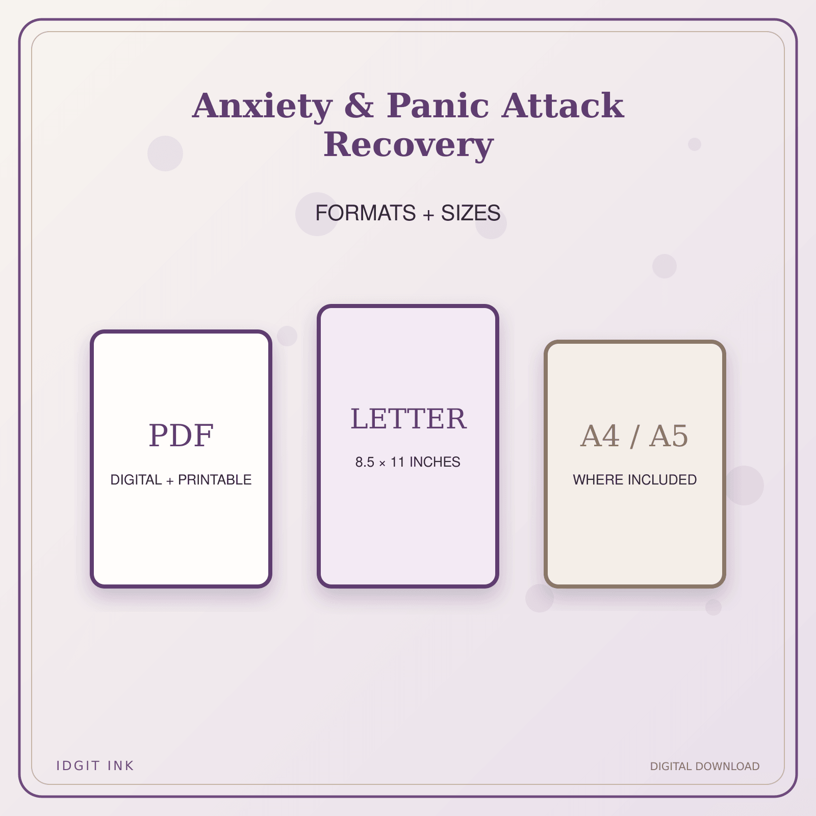 Idgit Ink Anxiety & Panic Attack Recovery deluxe journal and planner bundle — digital formats and available page sizes