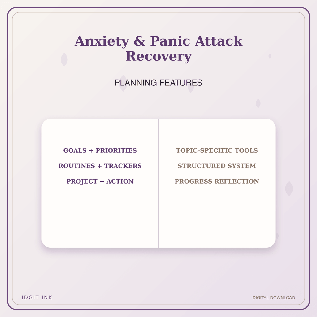 Idgit Ink Anxiety & Panic Attack Recovery deluxe journal and planner bundle — planner organization and planning features