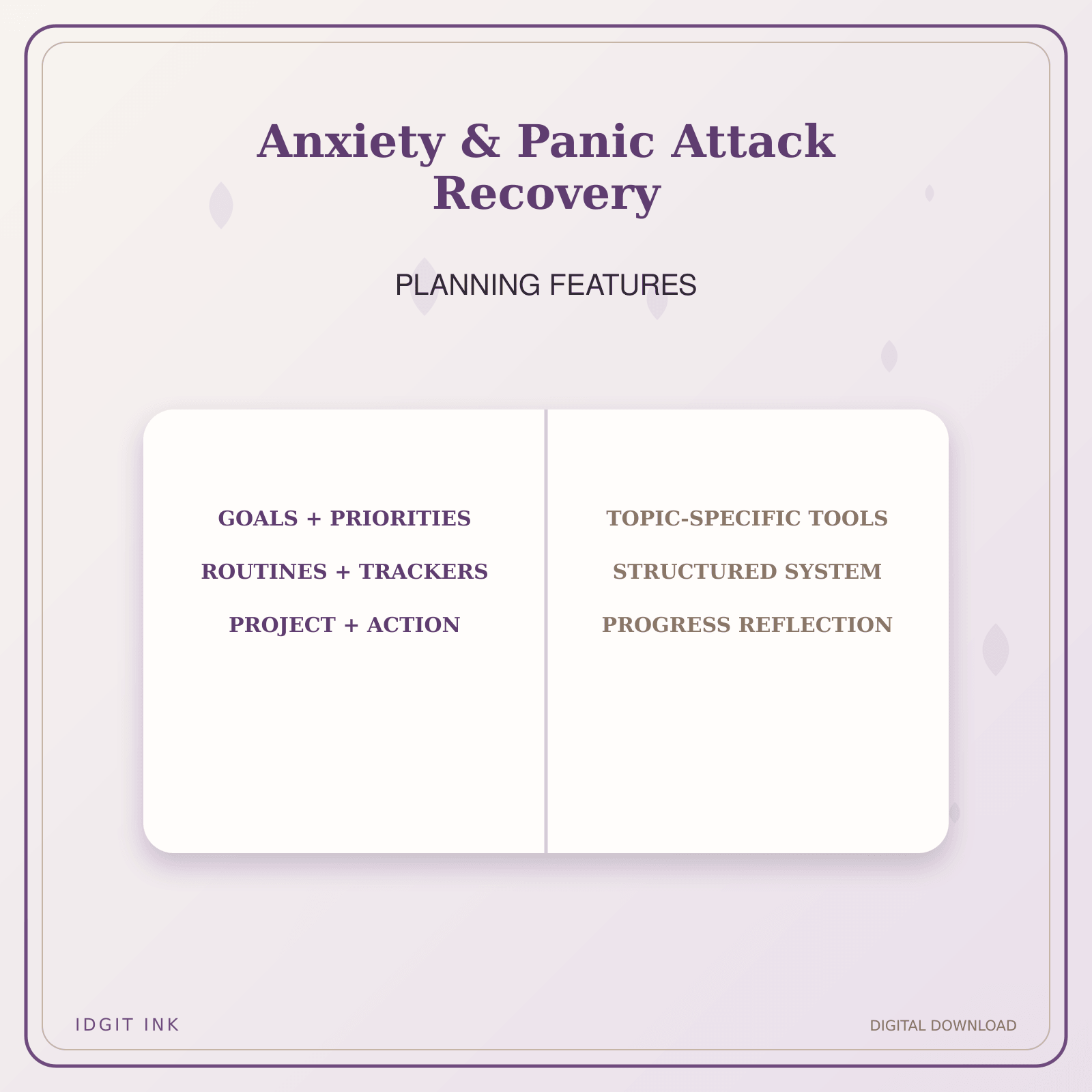 Idgit Ink Anxiety & Panic Attack Recovery deluxe journal and planner bundle — planner organization and planning features