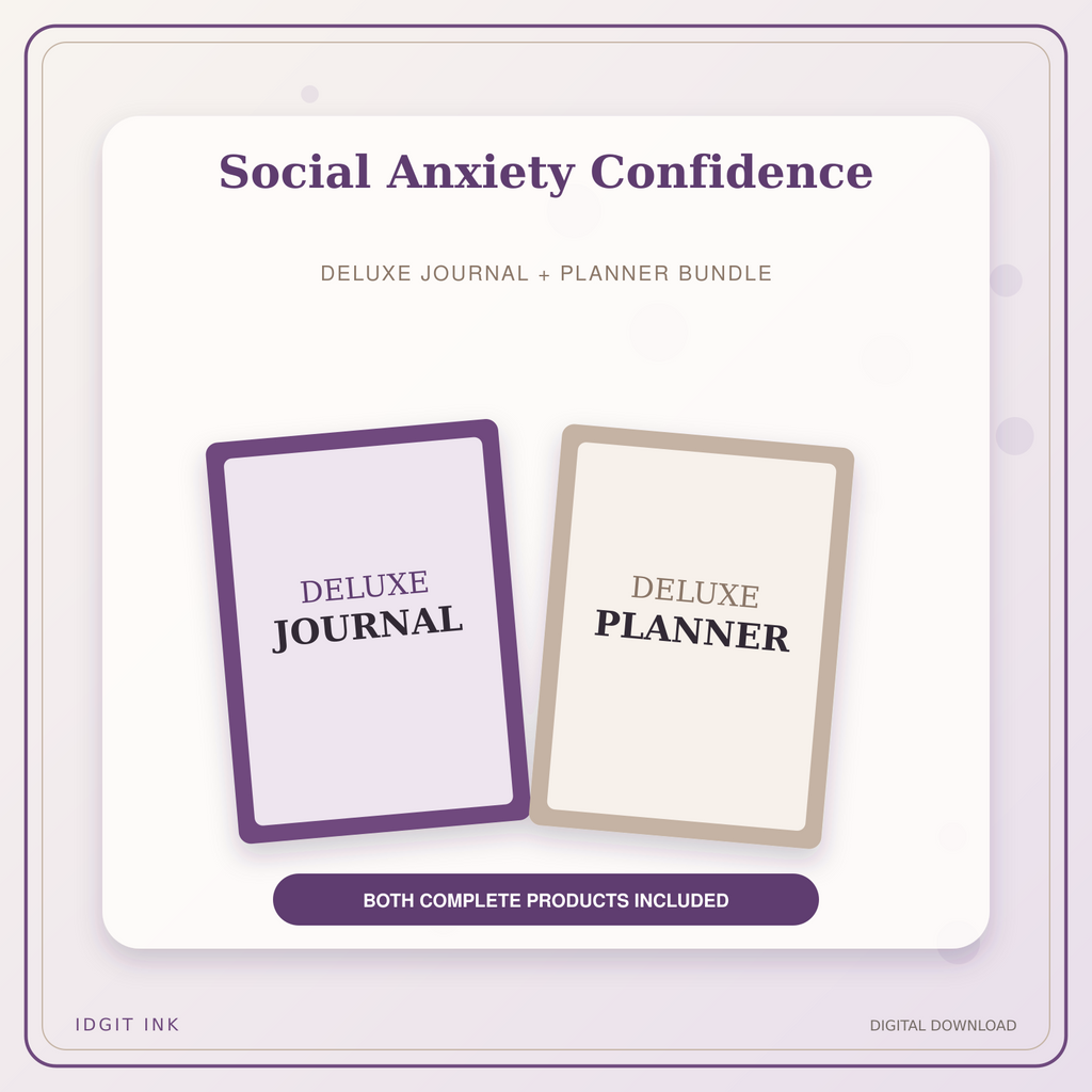 Idgit Ink Social Anxiety Confidence deluxe journal and planner bundle — primary bundle cover showing both deluxe products