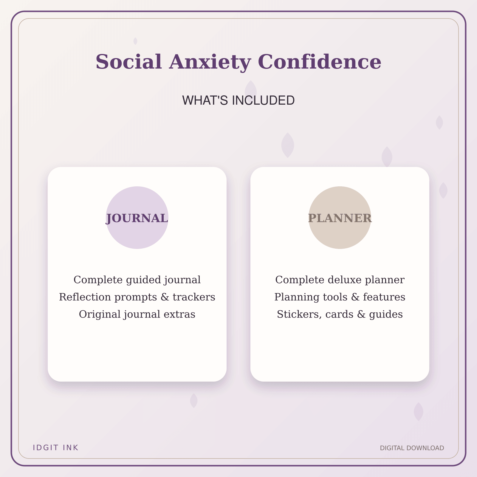 Idgit Ink Social Anxiety Confidence deluxe journal and planner bundle — complete journal and planner bundle contents