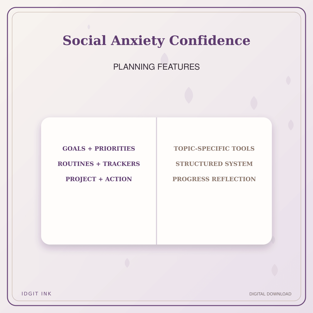 Idgit Ink Social Anxiety Confidence deluxe journal and planner bundle — planner organization and planning features