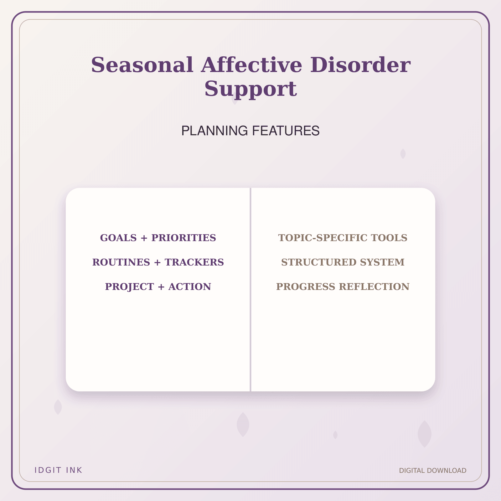 Idgit Ink Seasonal Affective Disorder Support deluxe journal and planner bundle — planner organization and planning features