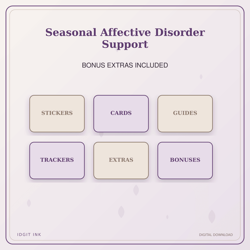 Idgit Ink Seasonal Affective Disorder Support deluxe journal and planner bundle — included digital stickers and cards