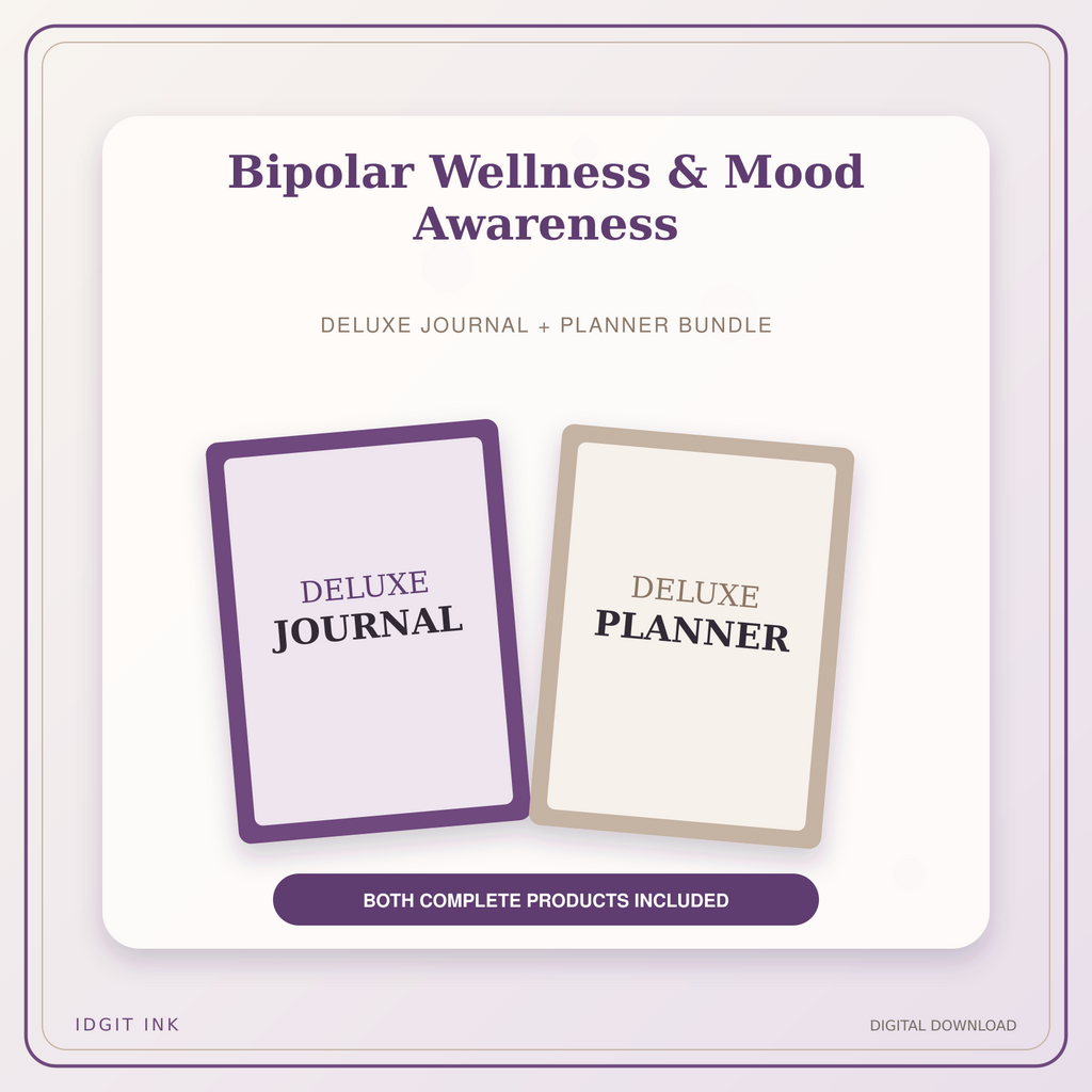 Idgit Ink Bipolar Wellness & Mood Awareness deluxe journal and planner bundle — primary bundle cover showing both deluxe products