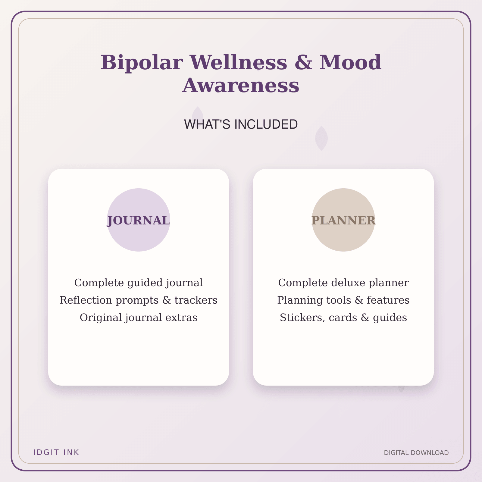 Idgit Ink Bipolar Wellness & Mood Awareness deluxe journal and planner bundle — complete journal and planner bundle contents