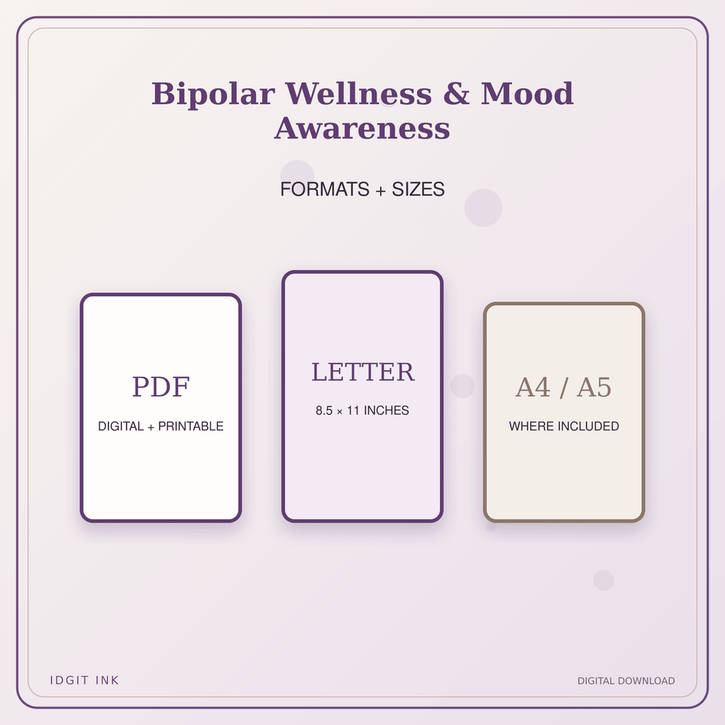 Idgit Ink Bipolar Wellness & Mood Awareness deluxe journal and planner bundle — digital formats and available page sizes