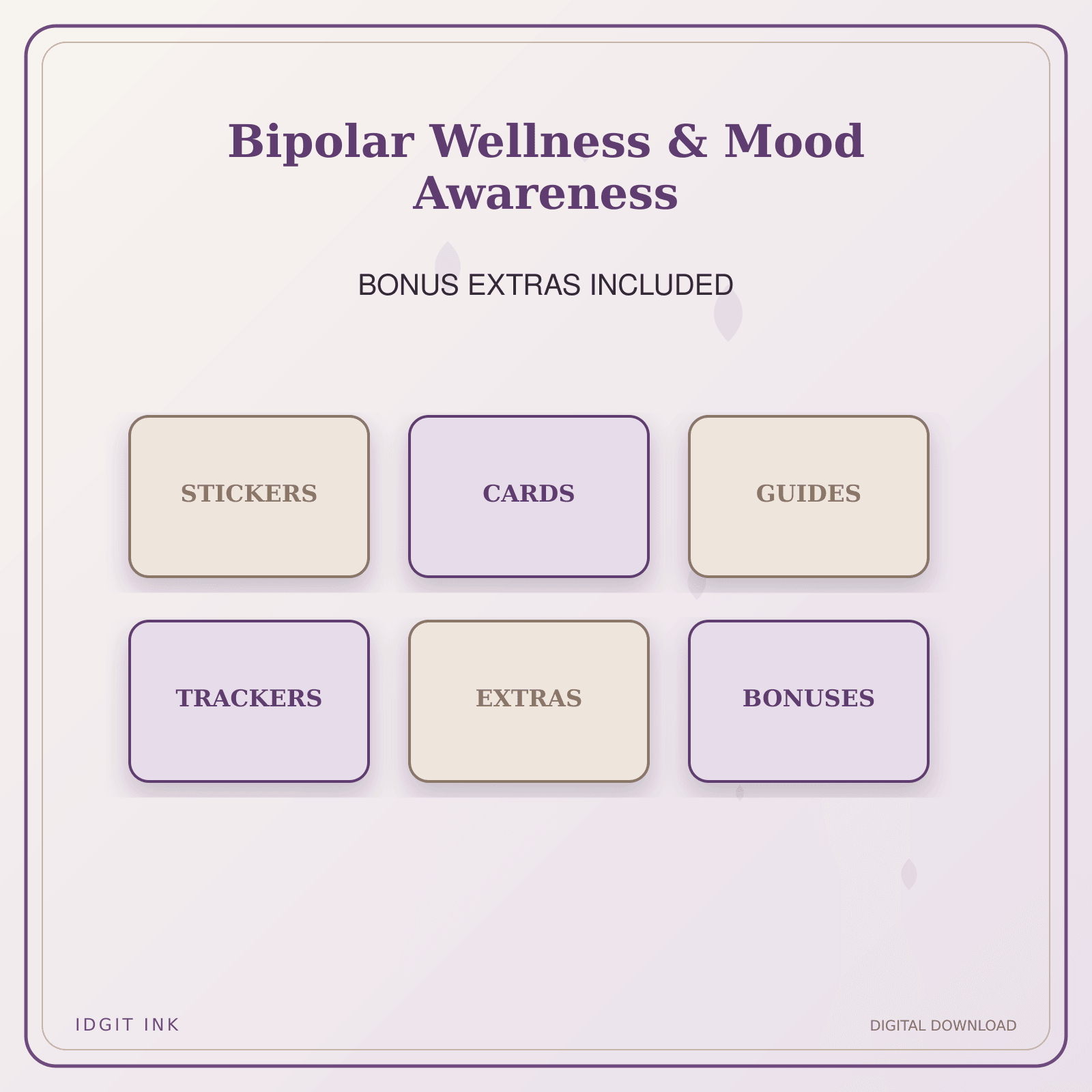 Idgit Ink Bipolar Wellness & Mood Awareness deluxe journal and planner bundle — included digital stickers and cards
