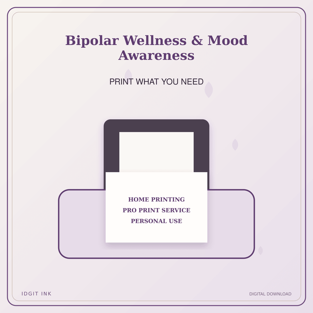 Idgit Ink Bipolar Wellness & Mood Awareness deluxe journal and planner bundle — home and professional printing information