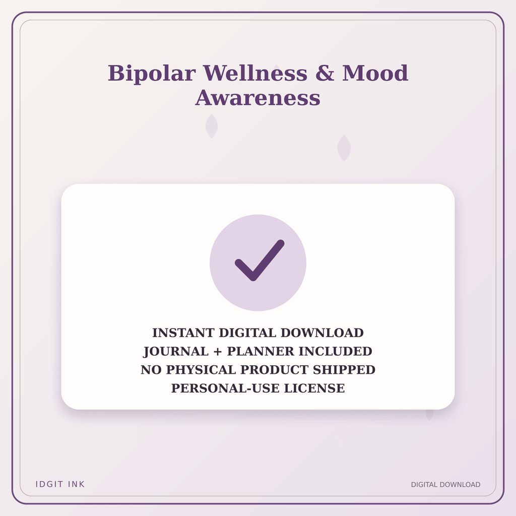Idgit Ink Bipolar Wellness & Mood Awareness deluxe journal and planner bundle — instant download and no physical product notice