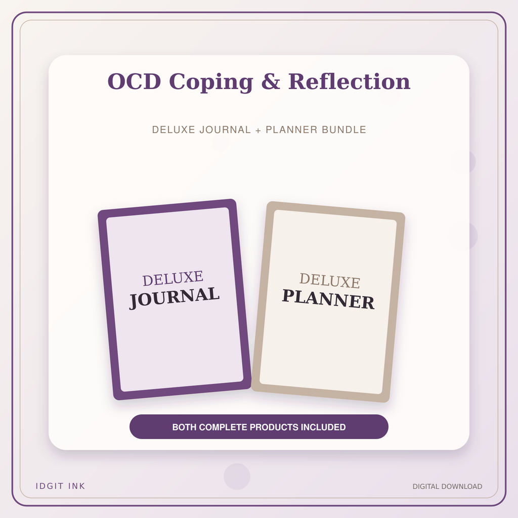 Idgit Ink OCD Coping & Reflection deluxe journal and planner bundle — primary bundle cover showing both deluxe products