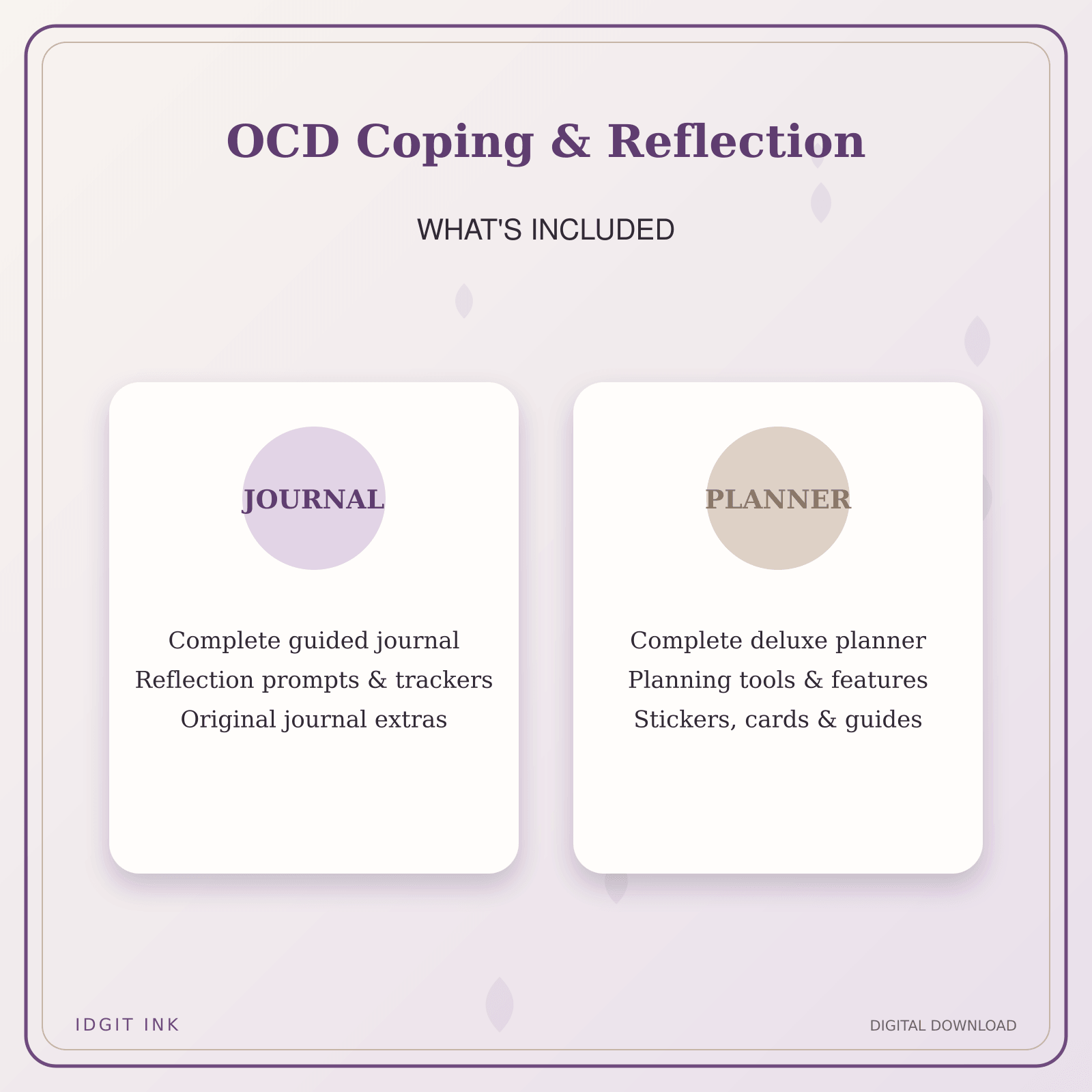 Idgit Ink OCD Coping & Reflection deluxe journal and planner bundle — complete journal and planner bundle contents