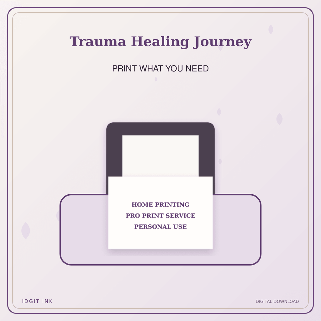 Idgit Ink Trauma Healing Journey deluxe journal and planner bundle — home and professional printing information