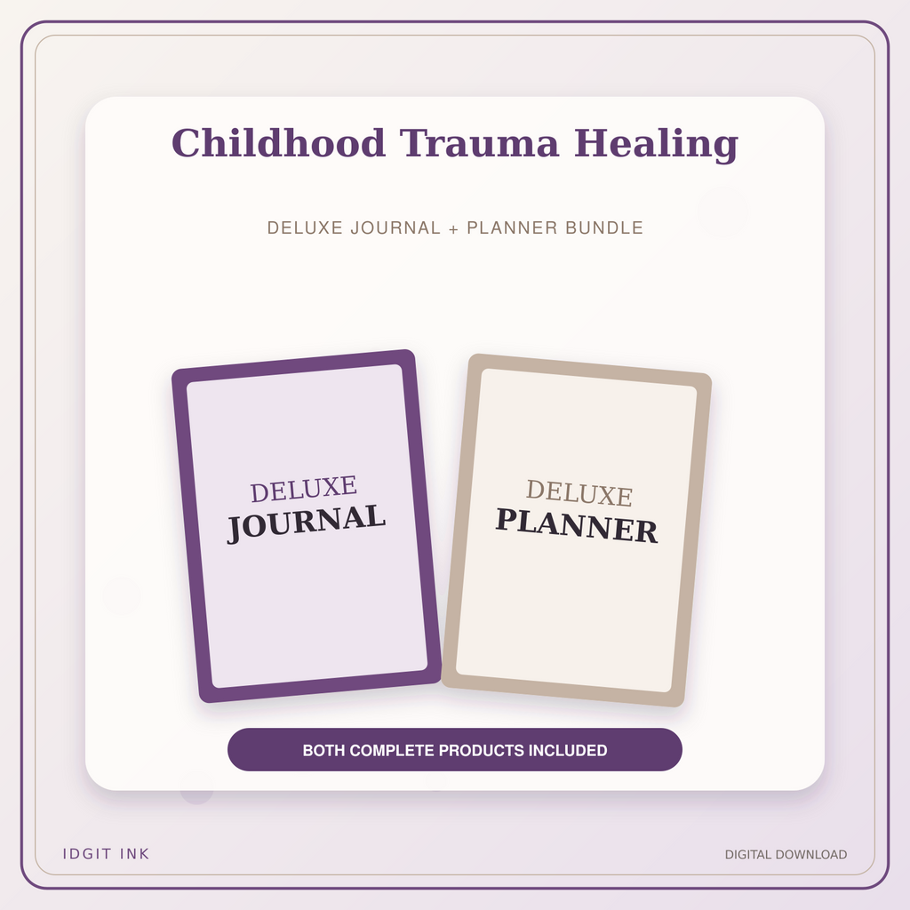 Idgit Ink Childhood Trauma Healing deluxe journal and planner bundle — primary bundle cover showing both deluxe products