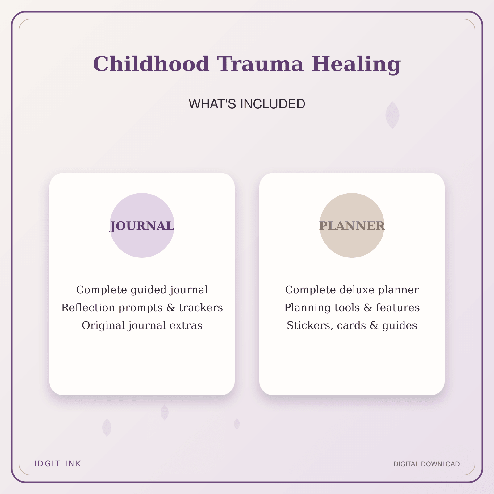Idgit Ink Childhood Trauma Healing deluxe journal and planner bundle — complete journal and planner bundle contents