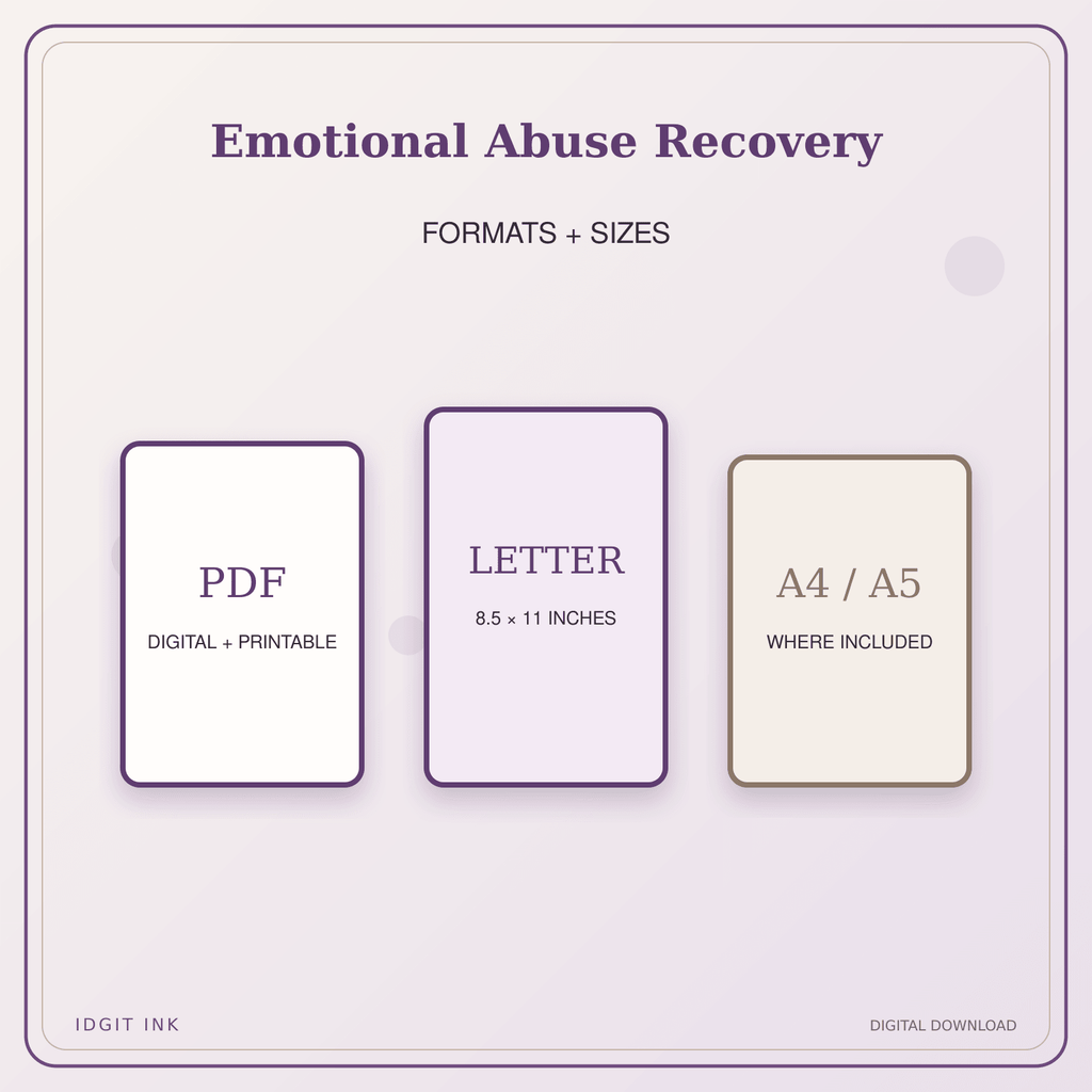 Idgit Ink Emotional Abuse Recovery deluxe journal and planner bundle — digital formats and available page sizes