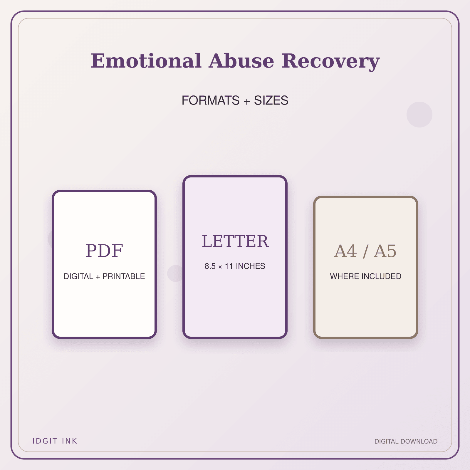 Idgit Ink Emotional Abuse Recovery deluxe journal and planner bundle — digital formats and available page sizes