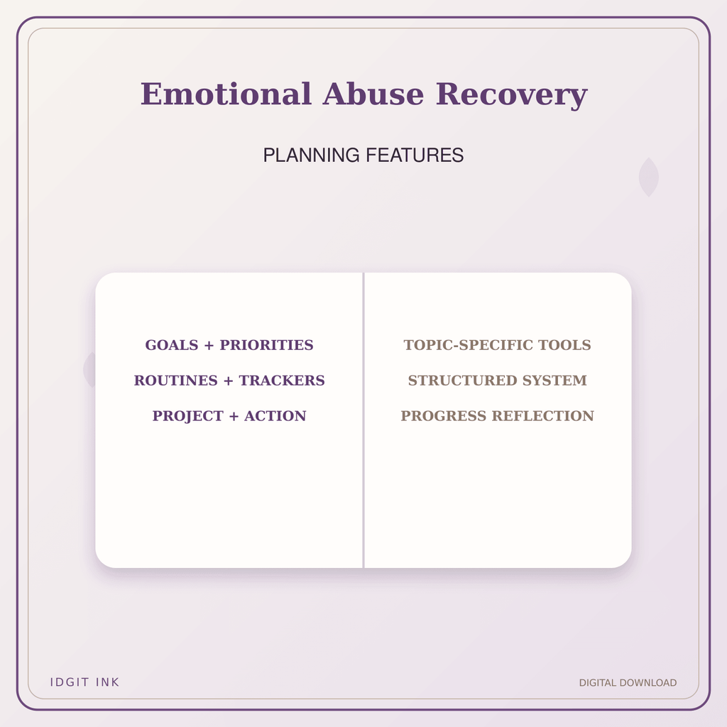 Idgit Ink Emotional Abuse Recovery deluxe journal and planner bundle — planner organization and planning features