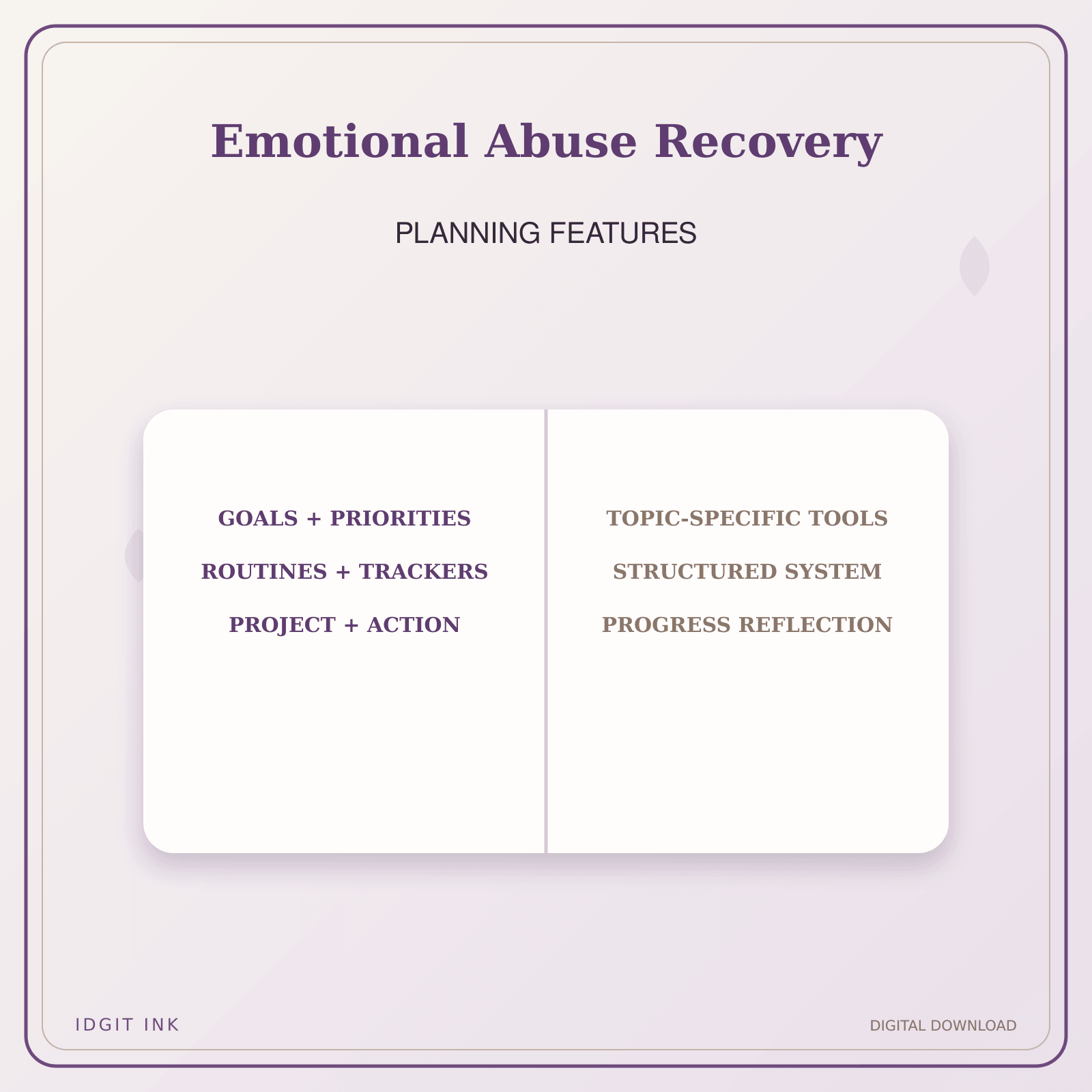 Idgit Ink Emotional Abuse Recovery deluxe journal and planner bundle — planner organization and planning features