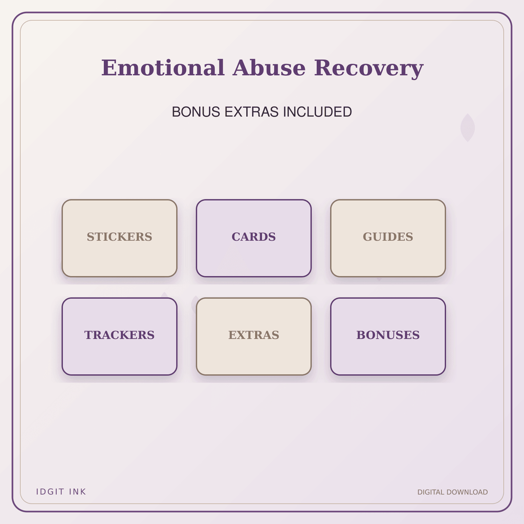 Idgit Ink Emotional Abuse Recovery deluxe journal and planner bundle — included digital stickers and cards