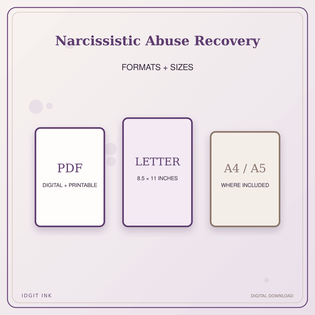 Idgit Ink Narcissistic Abuse Recovery deluxe journal and planner bundle — digital formats and available page sizes