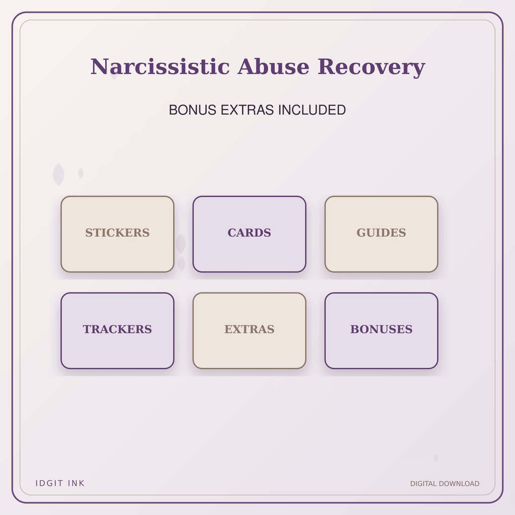 Idgit Ink Narcissistic Abuse Recovery deluxe journal and planner bundle — included digital stickers and cards