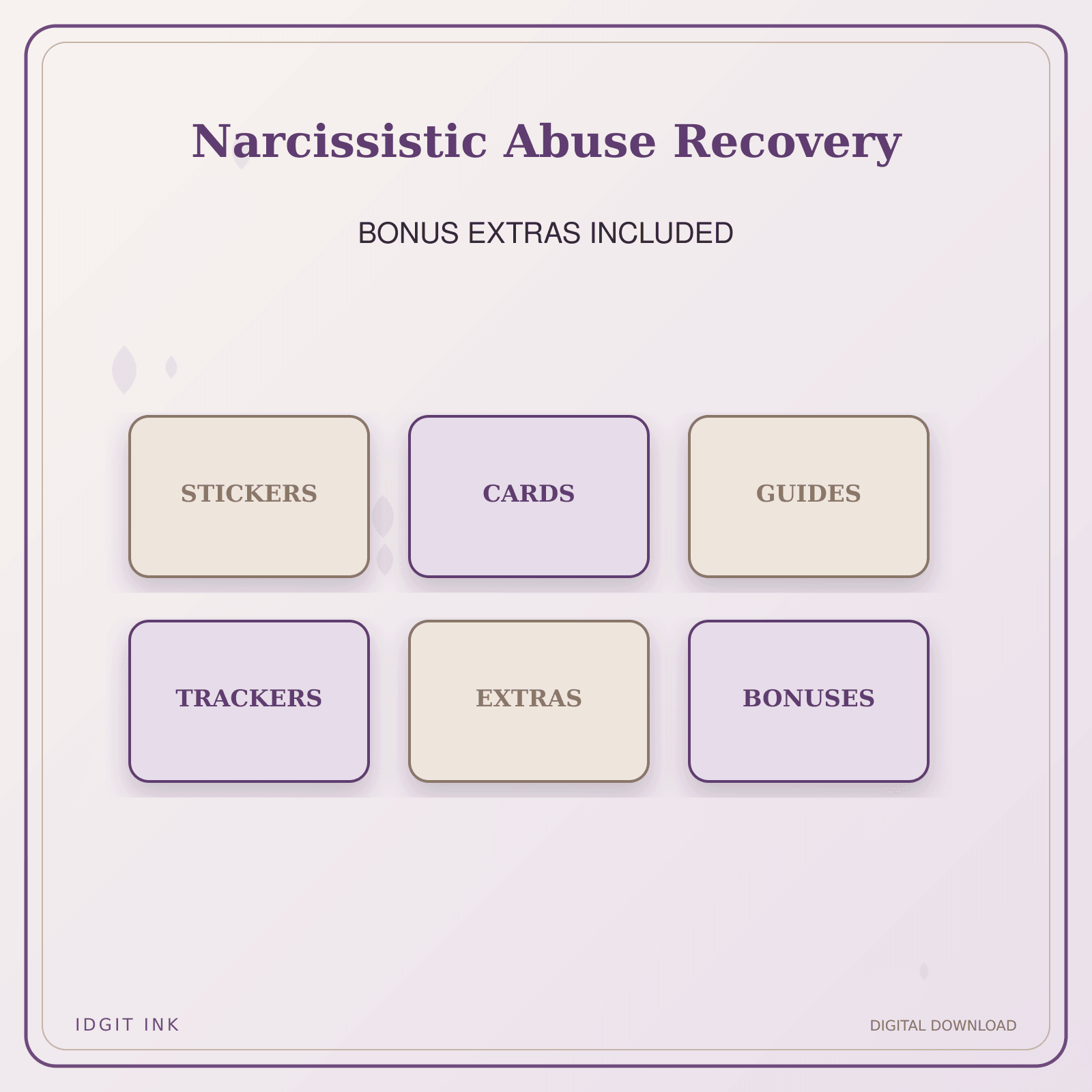 Idgit Ink Narcissistic Abuse Recovery deluxe journal and planner bundle — included digital stickers and cards