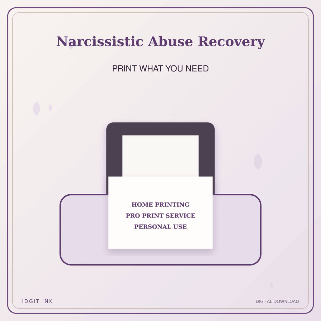 Idgit Ink Narcissistic Abuse Recovery deluxe journal and planner bundle — home and professional printing information