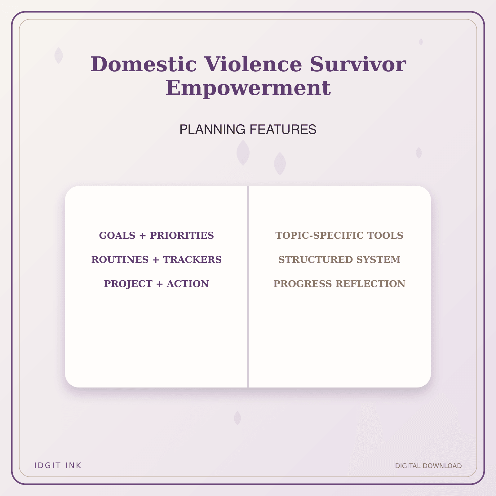 Idgit Ink Domestic Violence Survivor Empowerment deluxe journal and planner bundle — planner organization and planning features