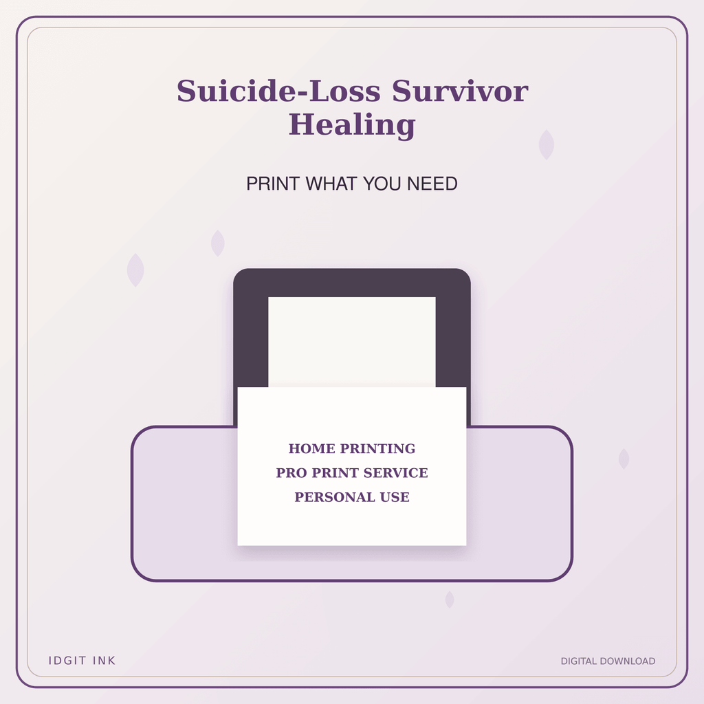 Idgit Ink Suicide-Loss Survivor Healing deluxe journal and planner bundle — home and professional printing information