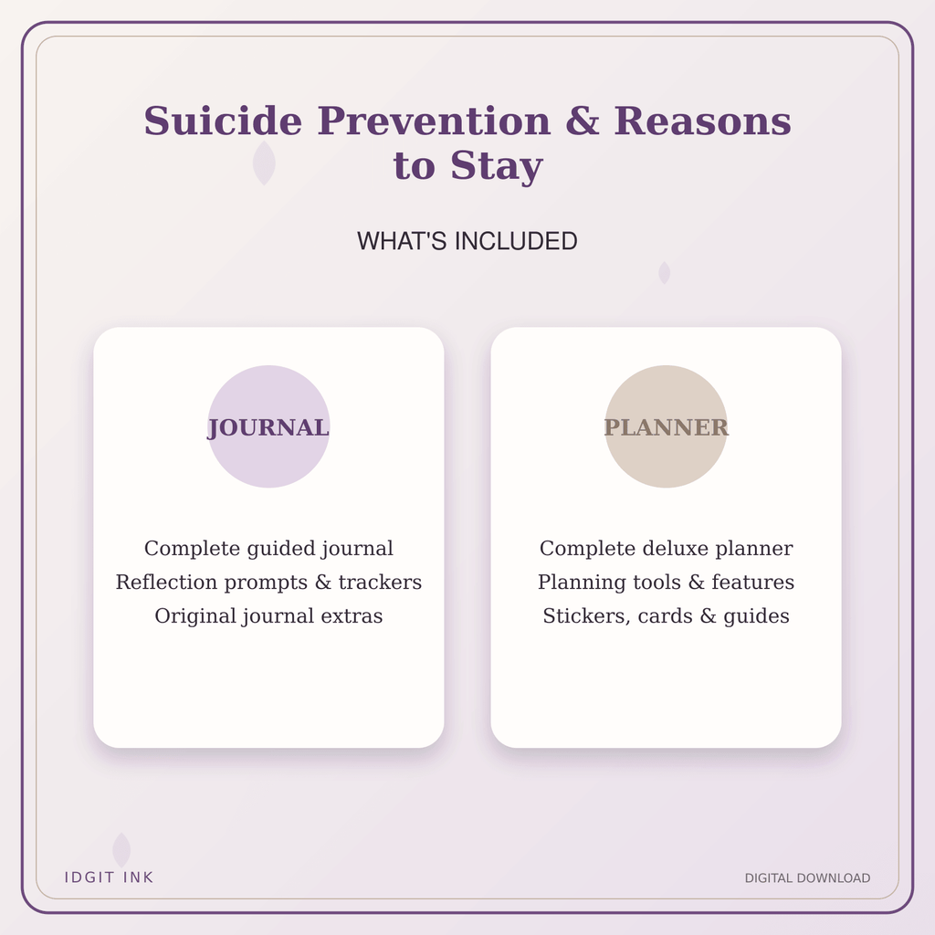 Idgit Ink Suicide Prevention & Reasons to Stay deluxe journal and planner bundle — complete journal and planner bundle contents