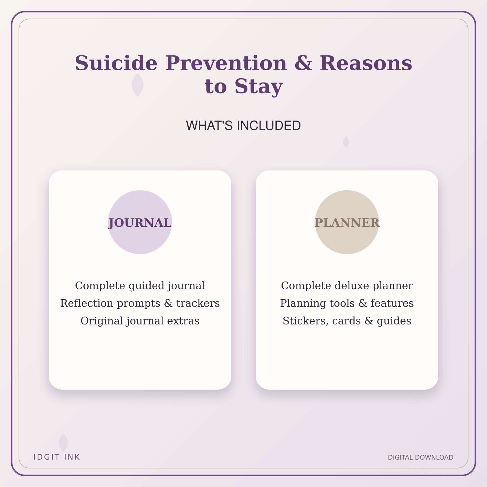 Idgit Ink Suicide Prevention & Reasons to Stay deluxe journal and planner bundle — complete journal and planner bundle contents