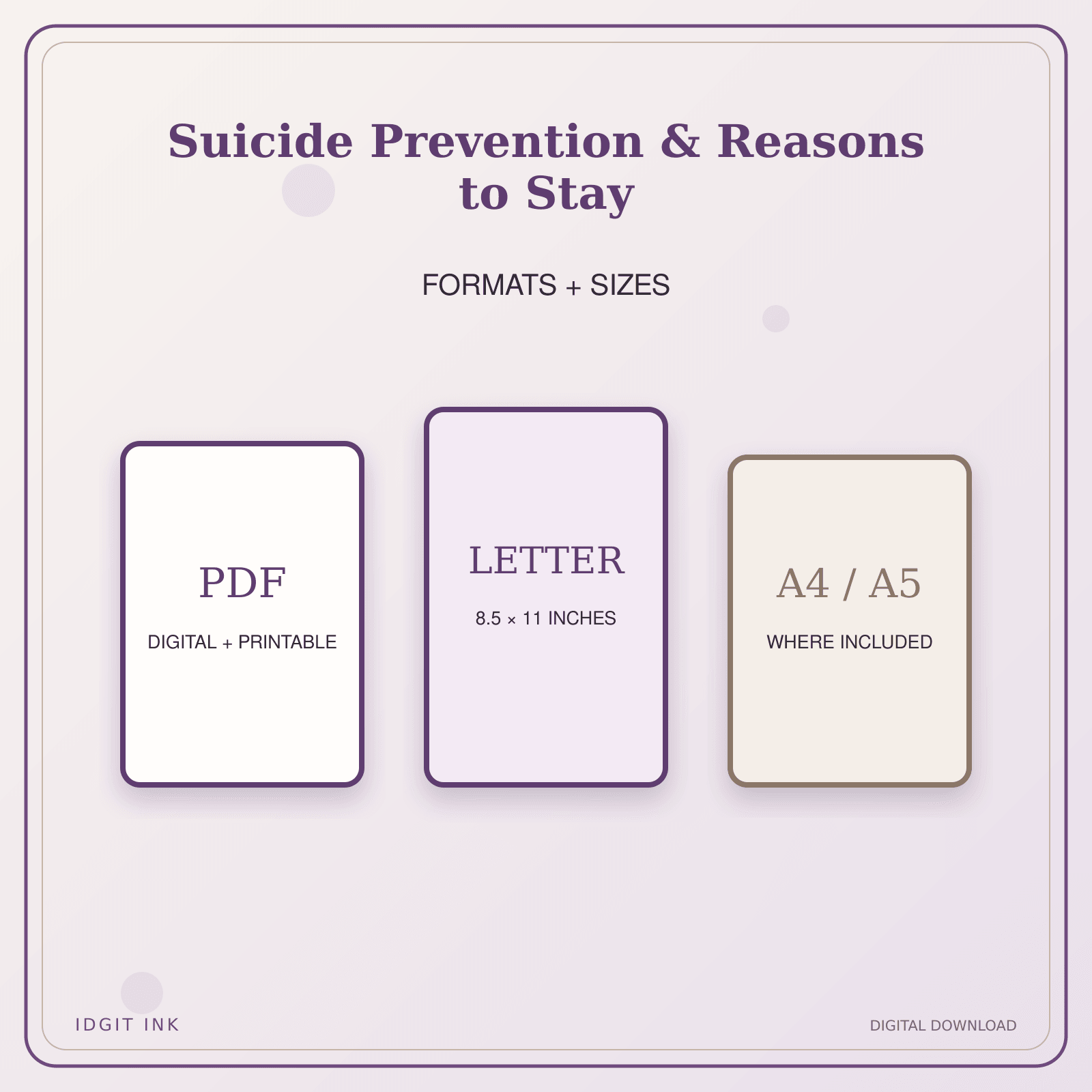 Idgit Ink Suicide Prevention & Reasons to Stay deluxe journal and planner bundle — digital formats and available page sizes