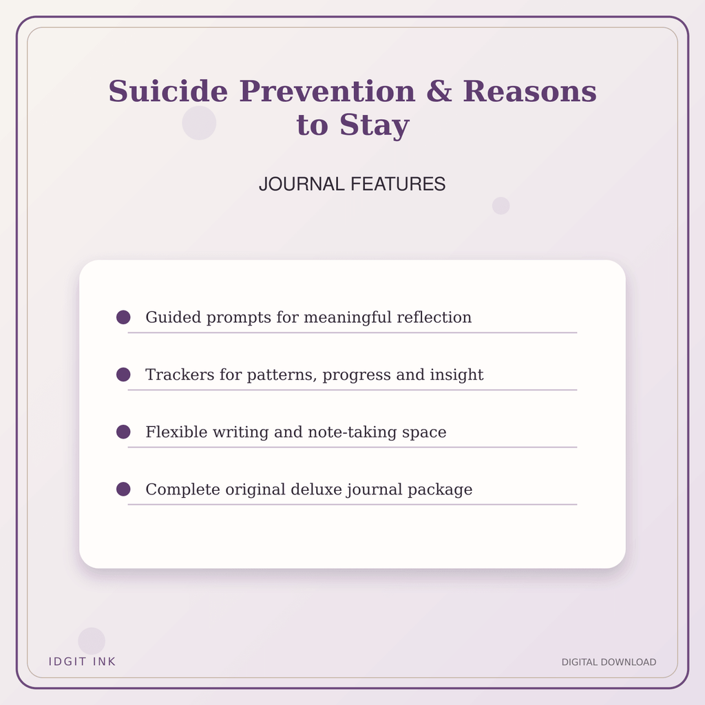 Idgit Ink Suicide Prevention & Reasons to Stay deluxe journal and planner bundle — journal prompts and reflection features
