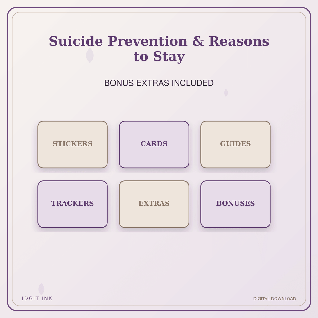 Idgit Ink Suicide Prevention & Reasons to Stay deluxe journal and planner bundle — included digital stickers and cards