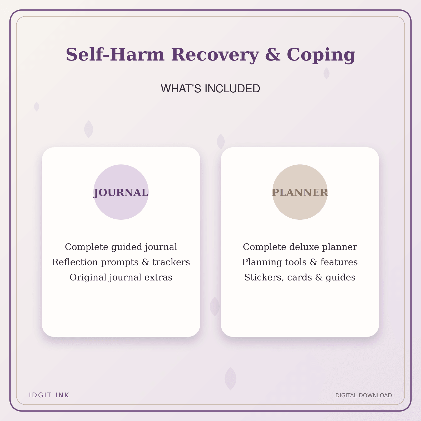 Idgit Ink Self-Harm Recovery & Coping deluxe journal and planner bundle — complete journal and planner bundle contents