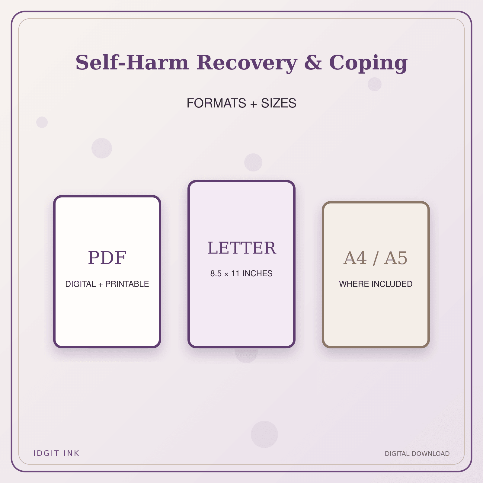 Idgit Ink Self-Harm Recovery & Coping deluxe journal and planner bundle — digital formats and available page sizes