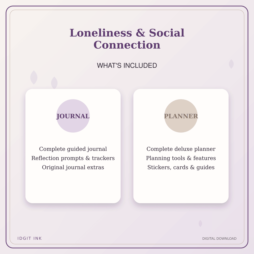 Idgit Ink Loneliness & Social Connection deluxe journal and planner bundle — complete journal and planner bundle contents
