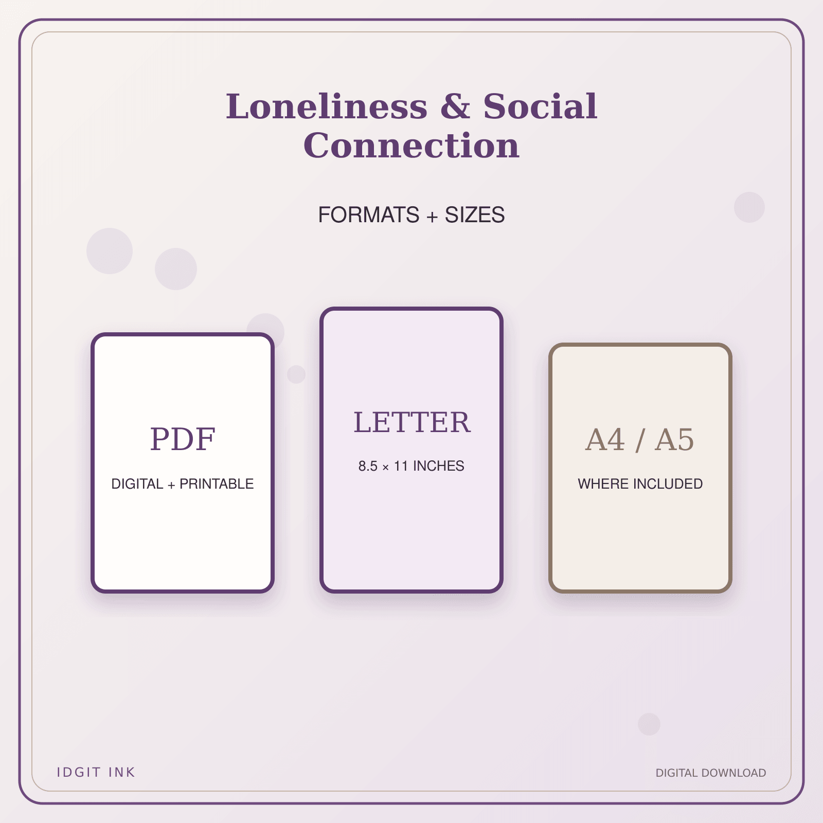 Idgit Ink Loneliness & Social Connection deluxe journal and planner bundle — digital formats and available page sizes