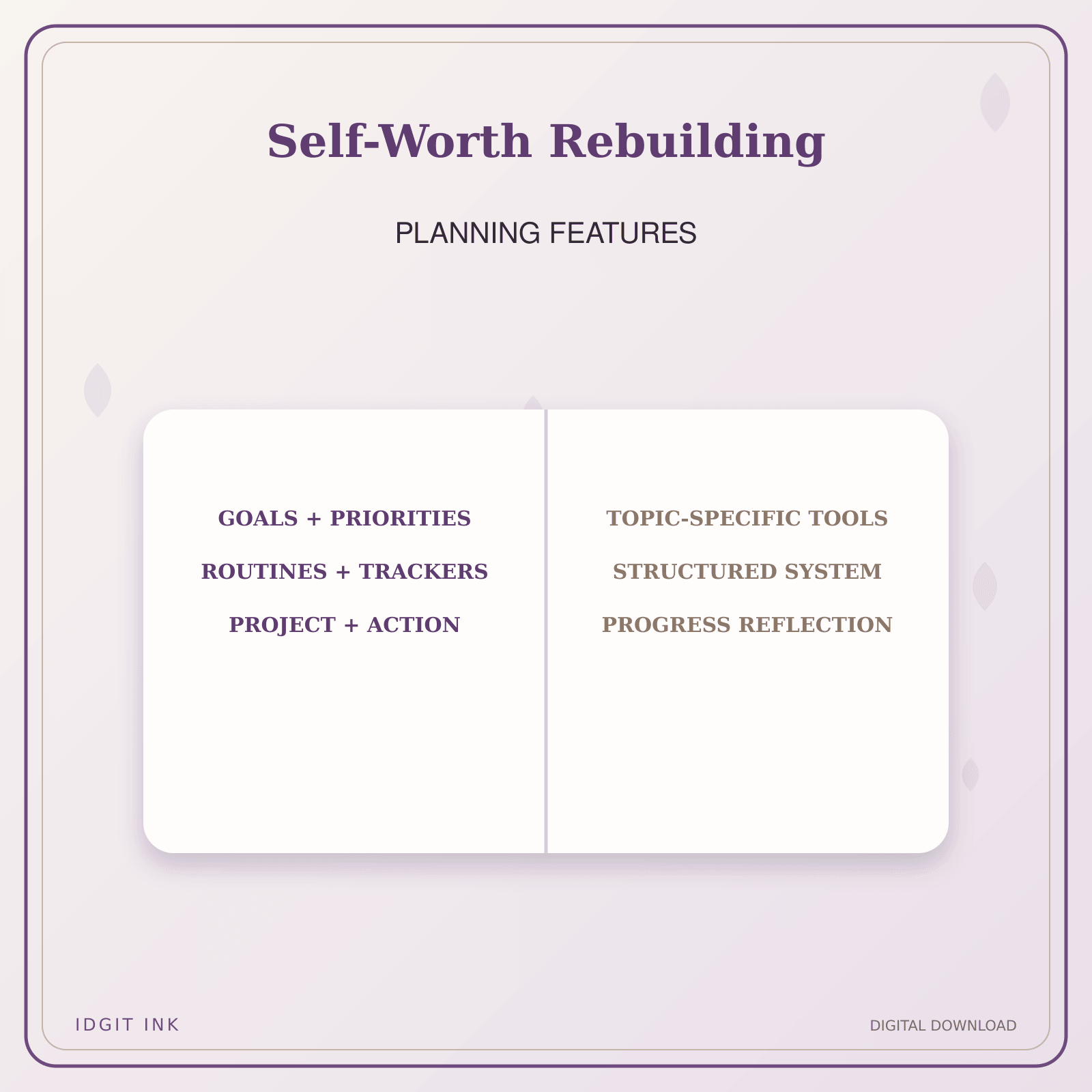 Idgit Ink Self-Worth Rebuilding deluxe journal and planner bundle — planner organization and planning features