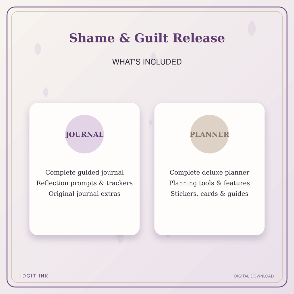 Idgit Ink Shame & Guilt Release deluxe journal and planner bundle — complete journal and planner bundle contents