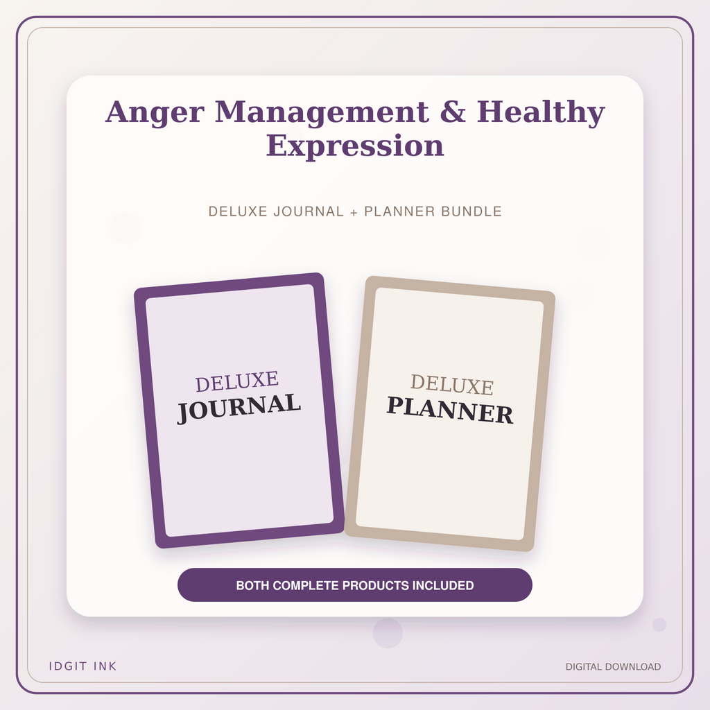 Idgit Ink Anger Management & Healthy Expression deluxe journal and planner bundle — primary bundle cover showing both deluxe products